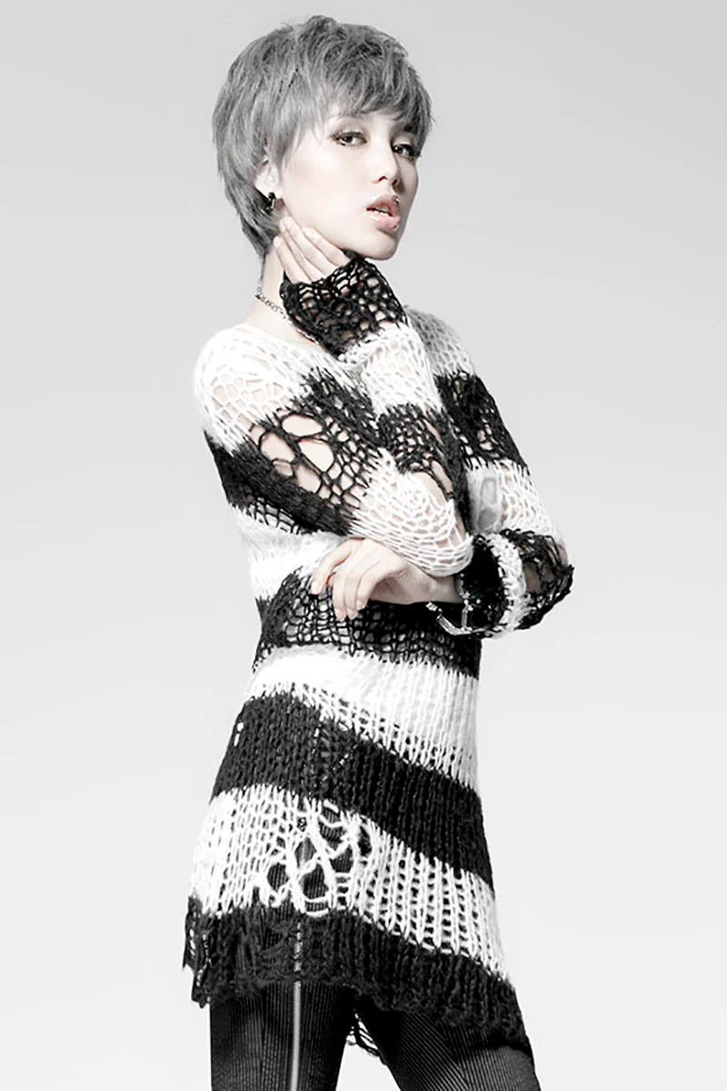 Punk Rave Damage Striped Sweater [Black/White] - Image 3