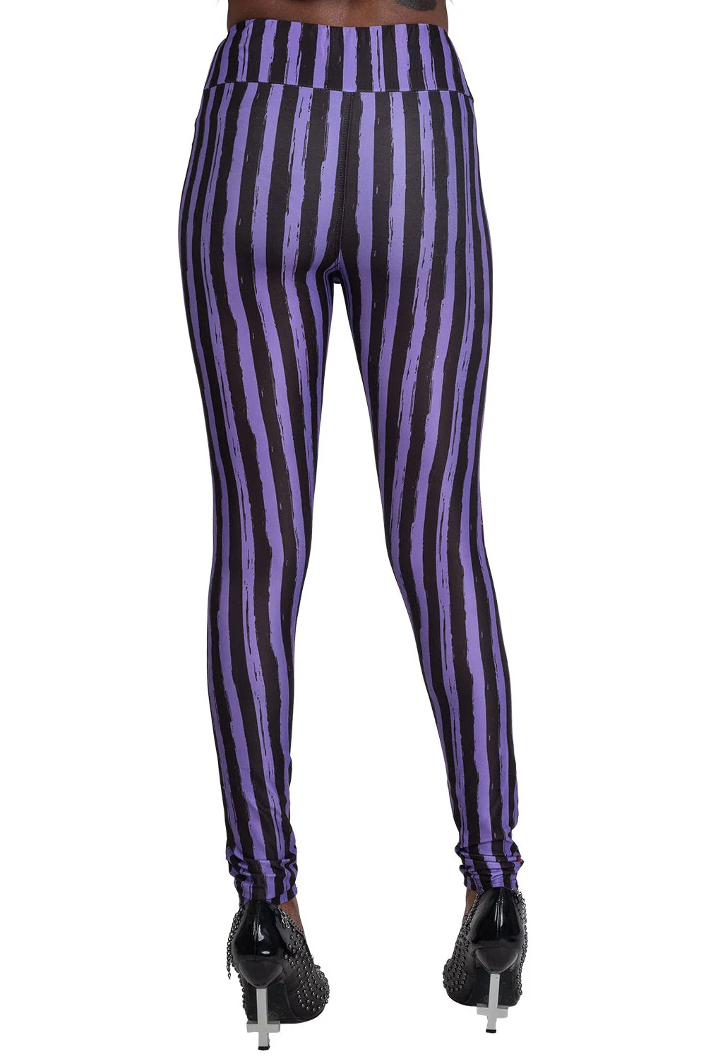Purple and Black Striped High Waisted Leggings - Image 3