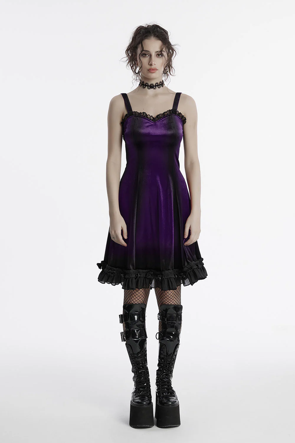 Purple Crystal Ruffled Mini Dress [Violet] - Image 2