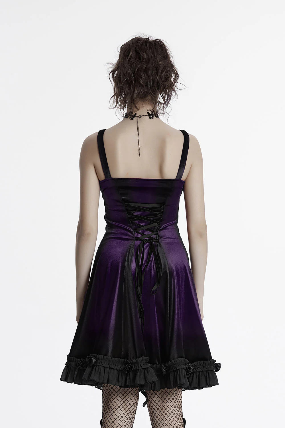 Purple Crystal Ruffled Mini Dress [Violet] - Image 3