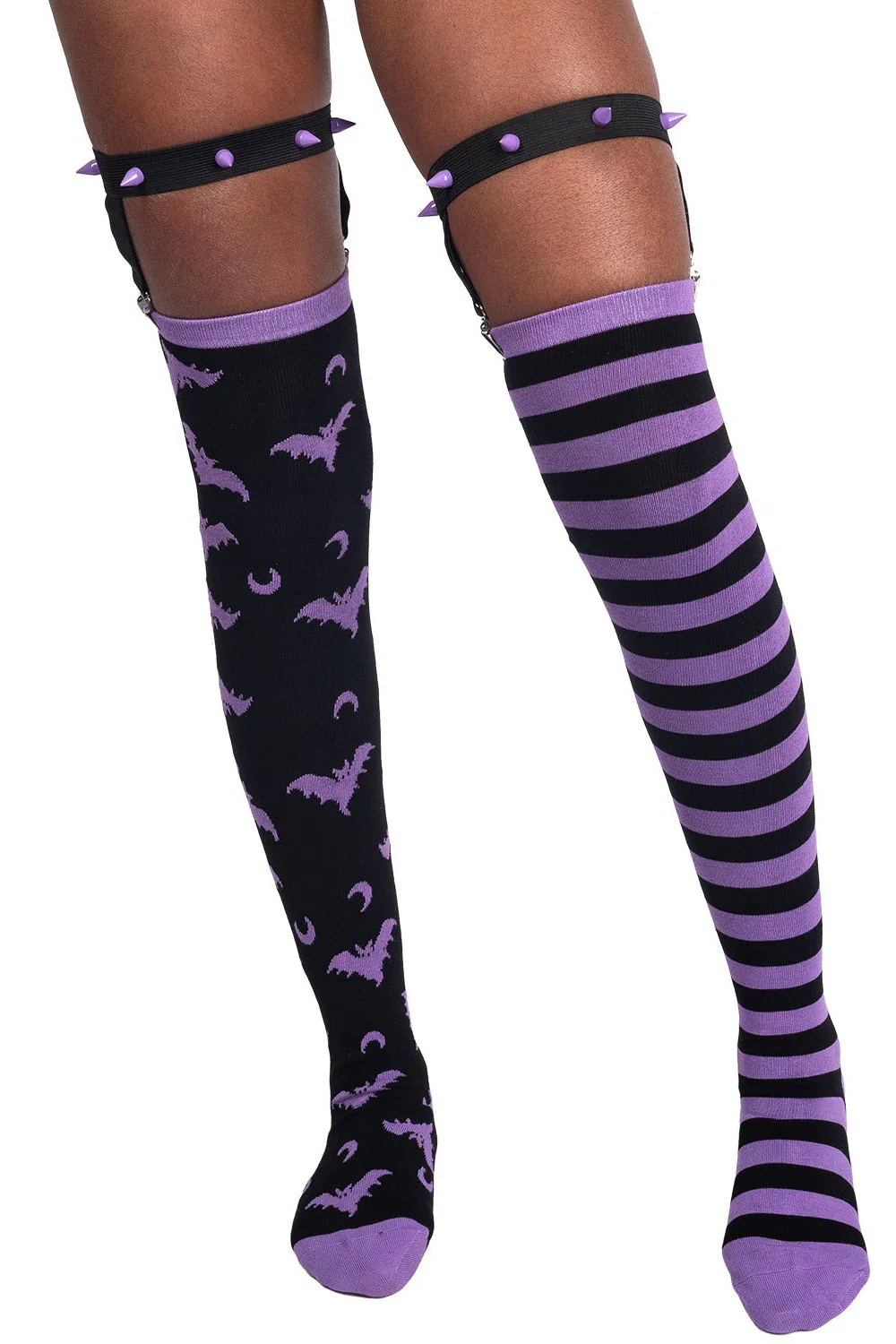 Purple Stripes Thigh High Garter Socks [BLACK/PURPLE] - Image 3