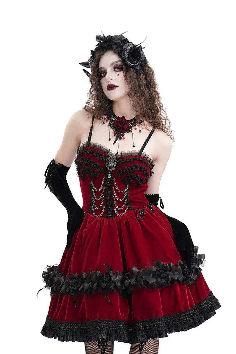 Queen of Tarts Red Velvet Ruffle Dress - Image 3