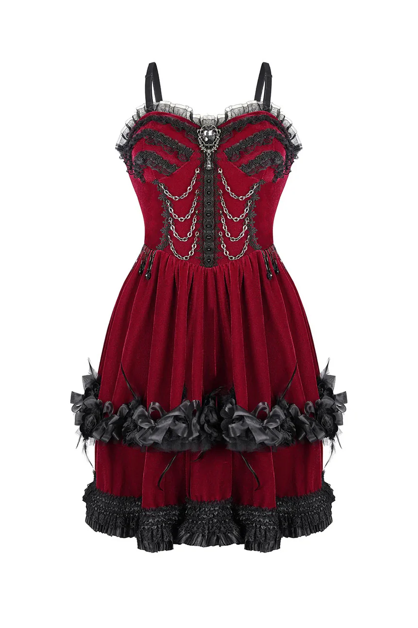 Queen of Tarts Red Velvet Ruffle Dress - Image 4