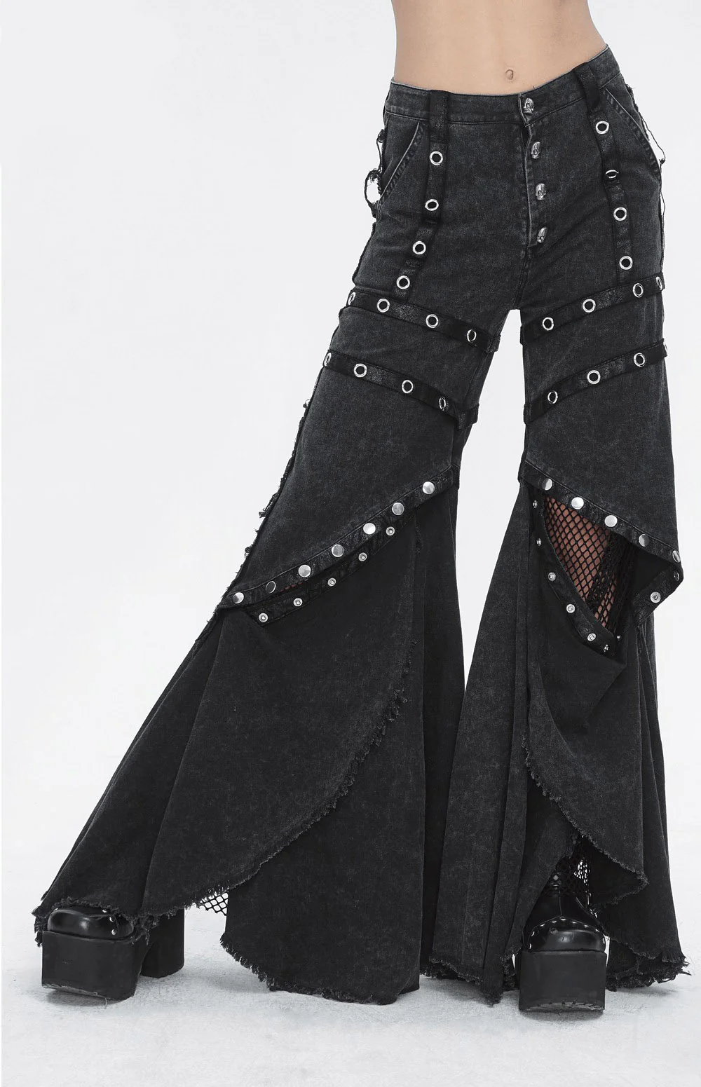 Ragged Boho Goth Wide Leg Flares - Image 3