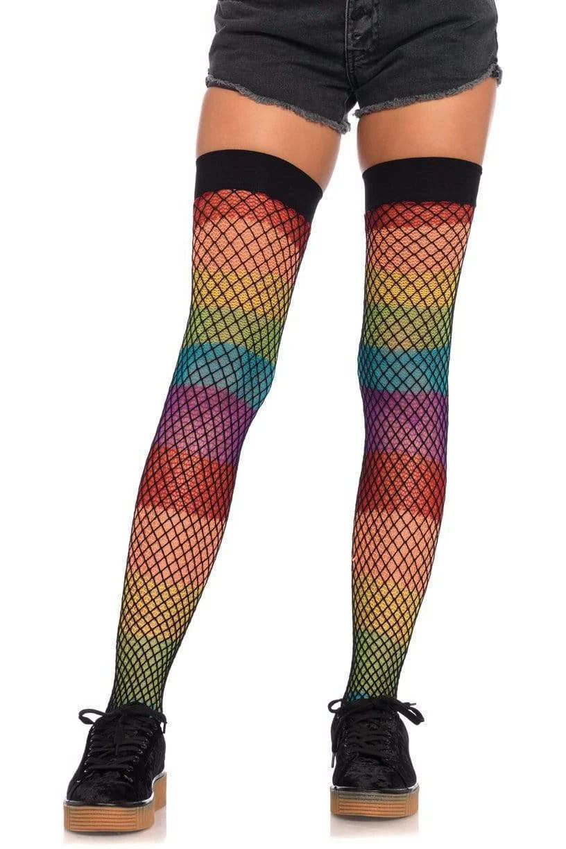 Rainbow Fishnet Thigh Highs - Image 2