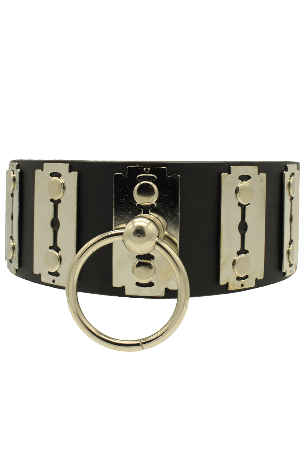 Razor Blade Bondage Black Leather Collar - Image 3