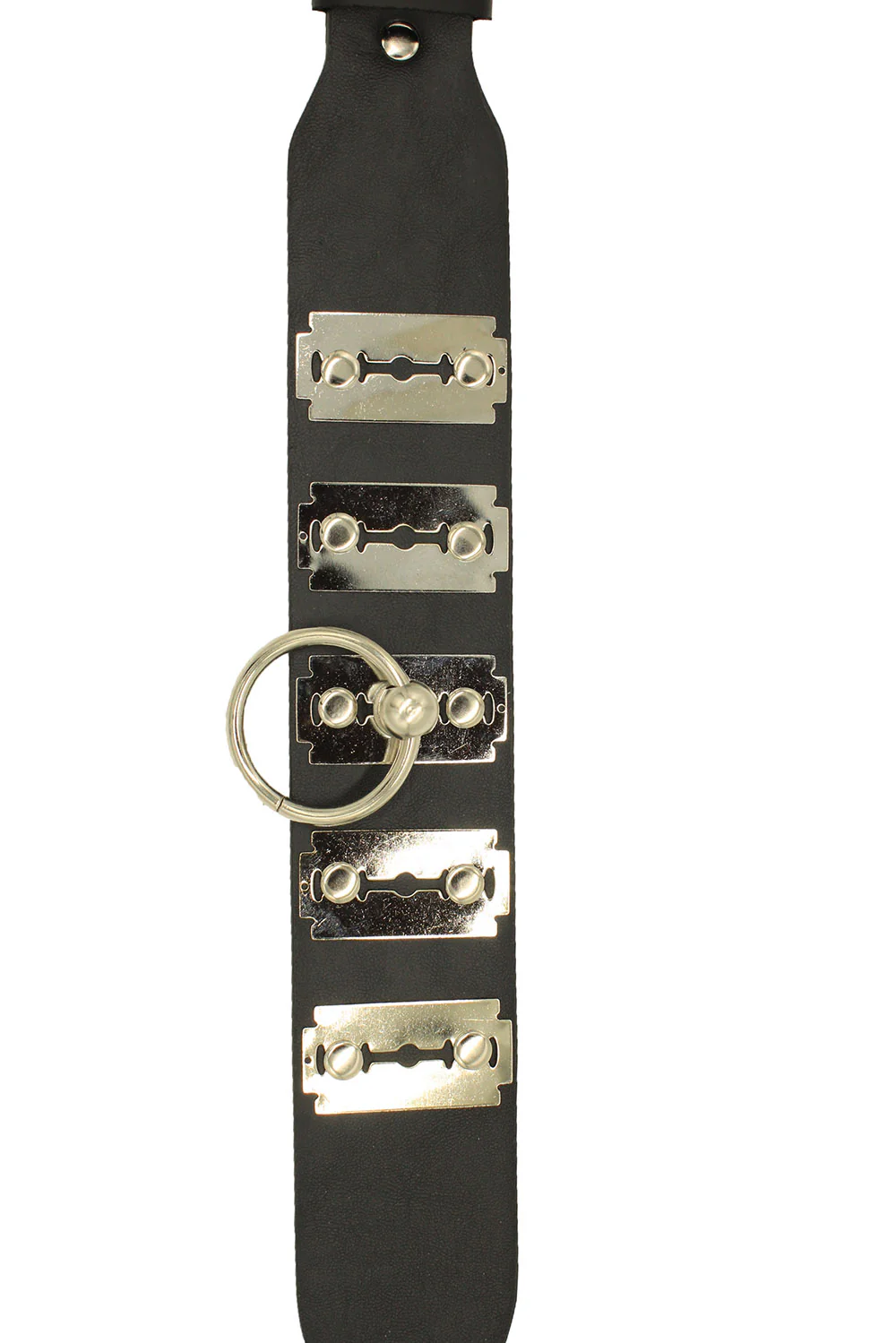 Razor Blade Bondage Black Leather Collar - Image 4