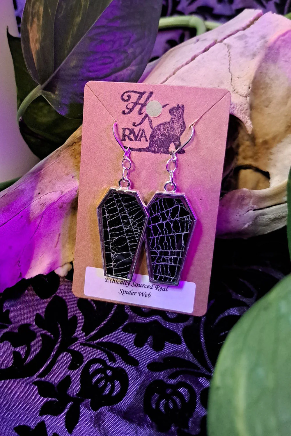 Real Spiderweb Coffin Earrings [Silver] - Image 2