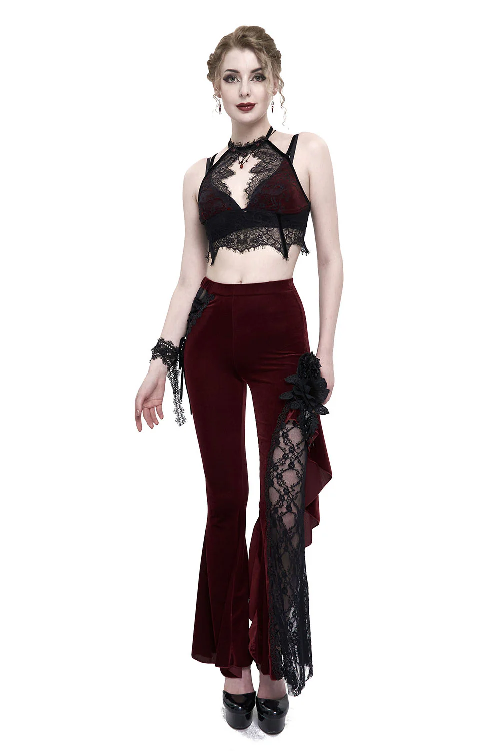 Red Wine Velvet Bell Bottoms - Image 2