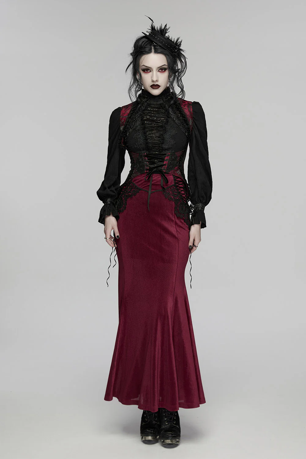 Roselace Ruffle Corset [Cabernet Red] - Image 3