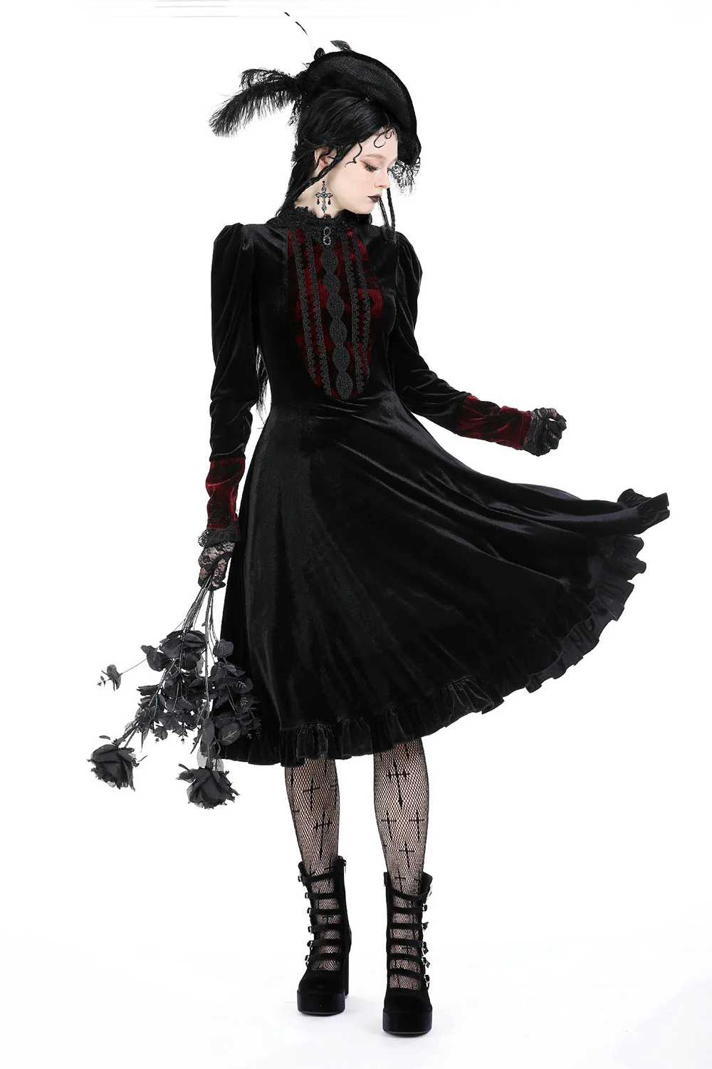 Scarlet Scars Velvet Midi Dress - Image 6