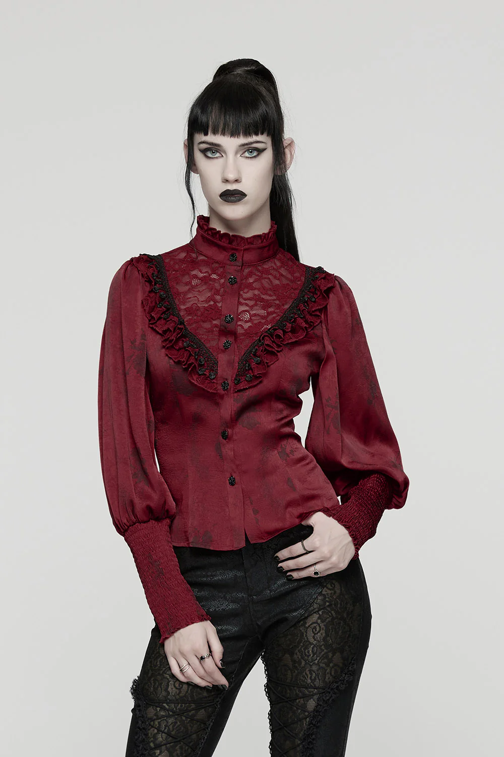 Scarlet Veil Button-Up Blouse [Red]