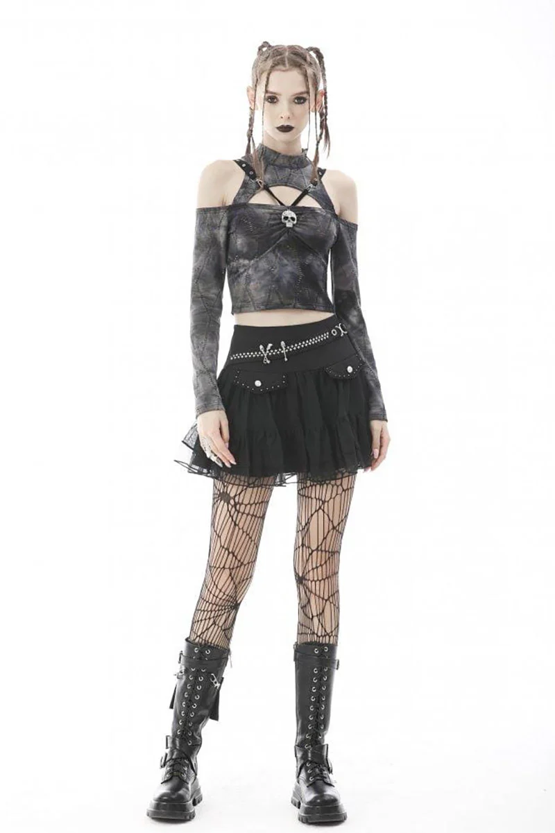 School Skullstice Mesh Mini Skirt - Image 4