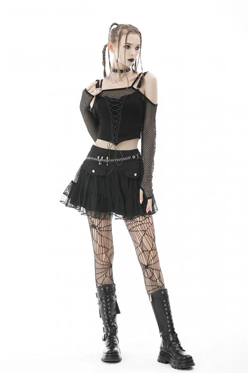 School Skullstice Mesh Mini Skirt - Image 6