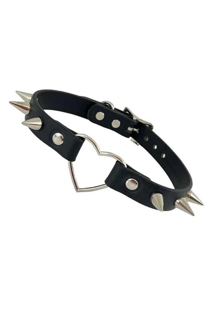Silver Spiked Heart Choker - Image 2