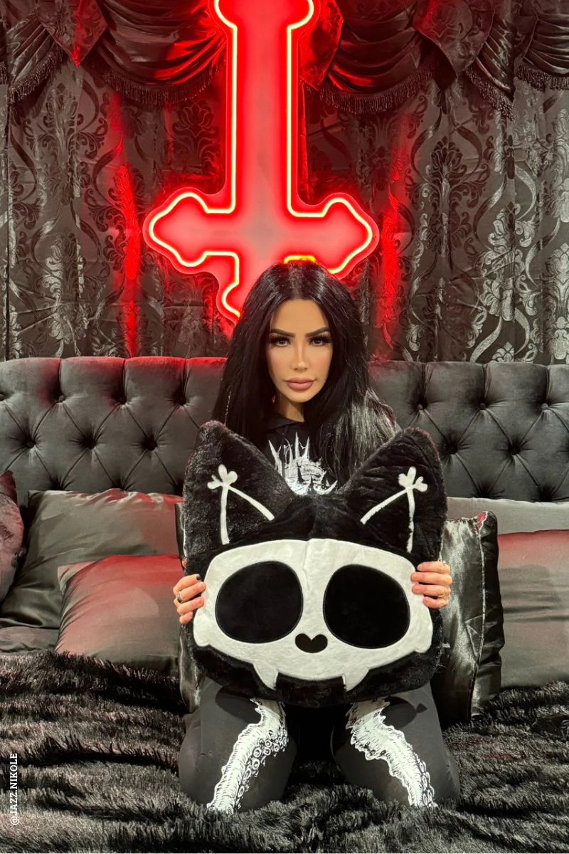 Skelekitty Throw Pillow