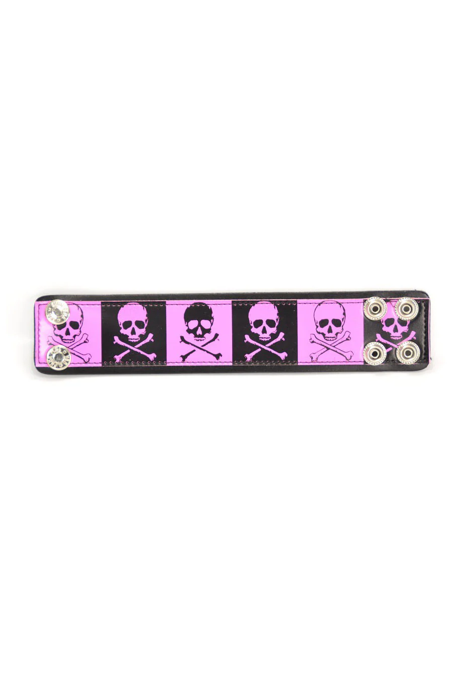 Skull & Crossbones Cuff Bracelet [Pink & Black] - Image 2
