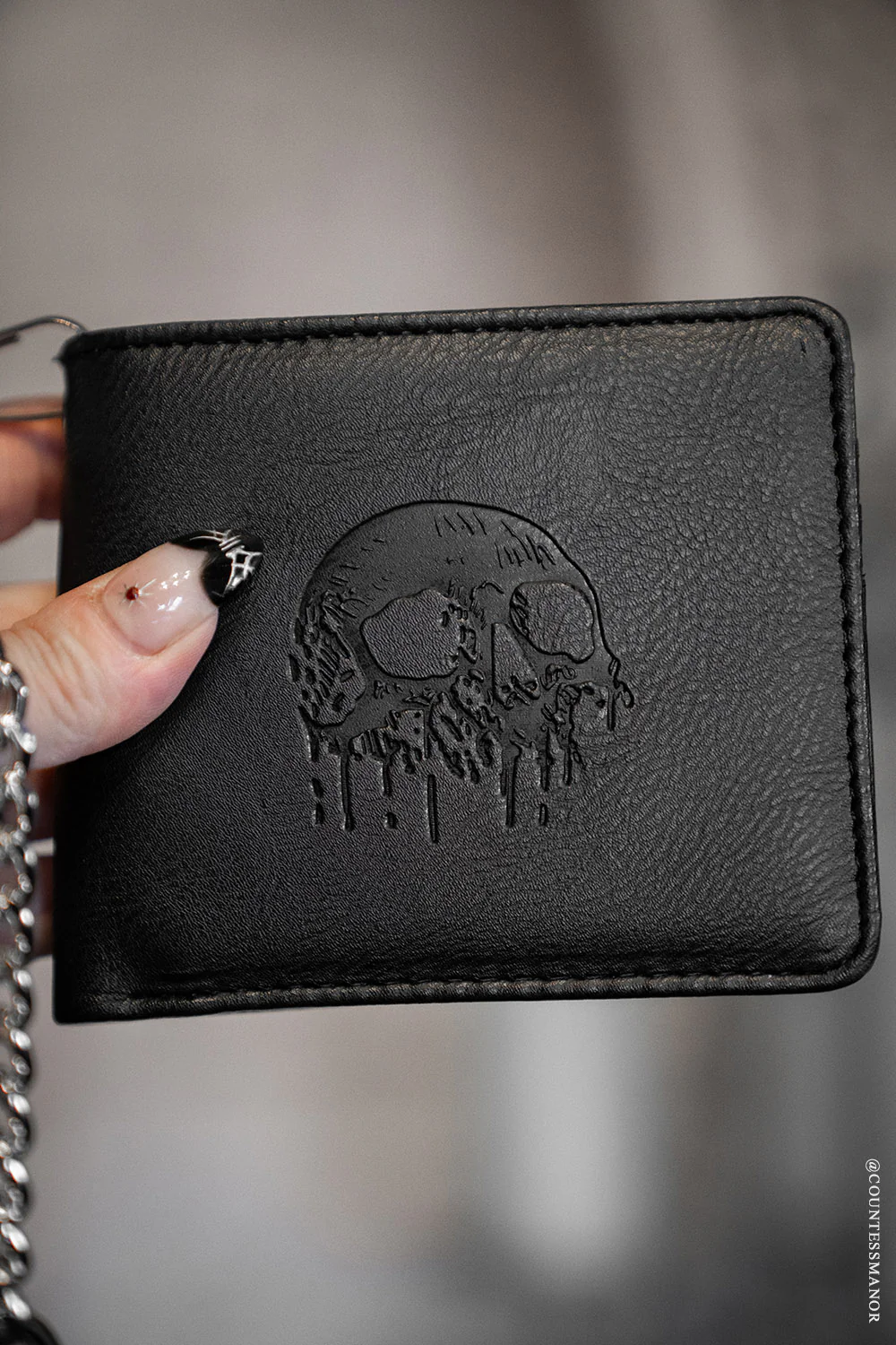 Skull Drip Emboss Bifold Wallet w/ Chain - Image 2