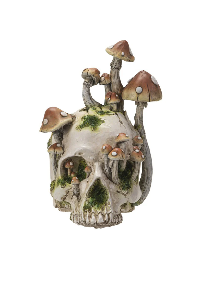 Skull with Mushrooms Statue