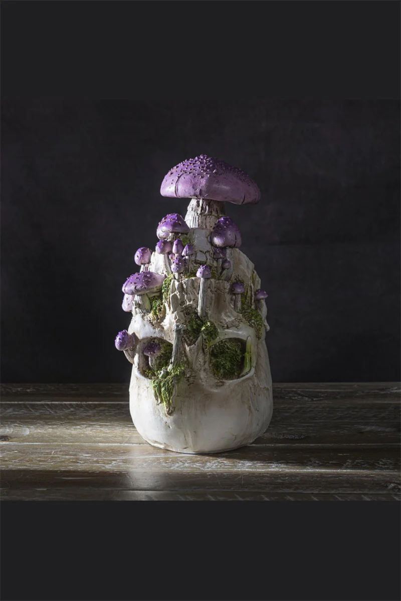 Skull With Purple Mushrooms Statue - Image 5
