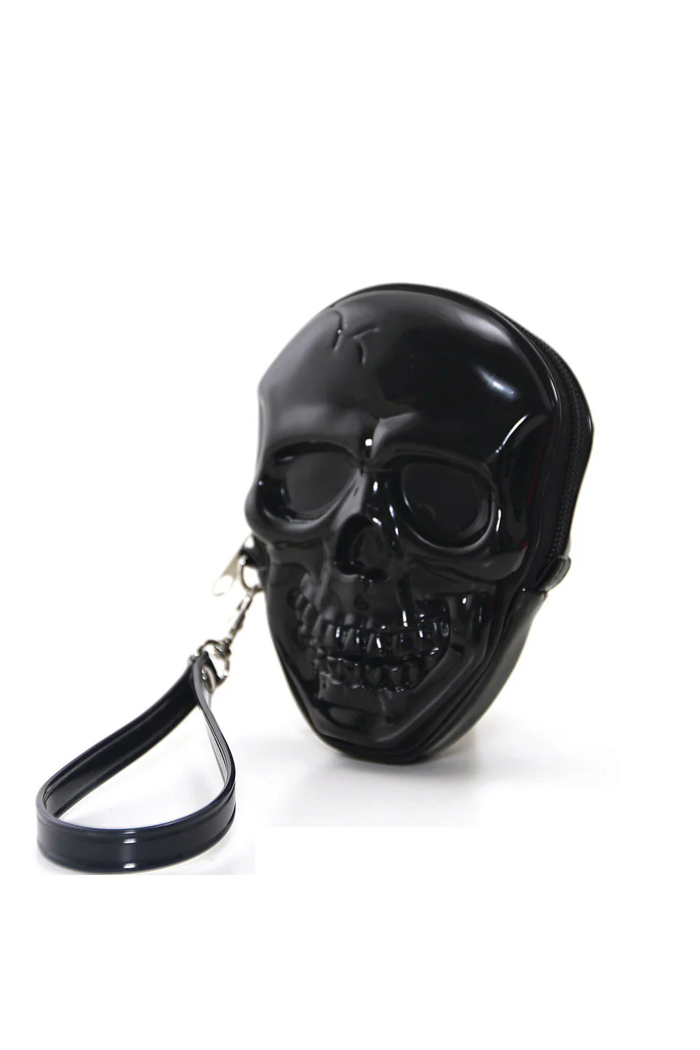 Smiling Skull Zippered Wristlet [Black]