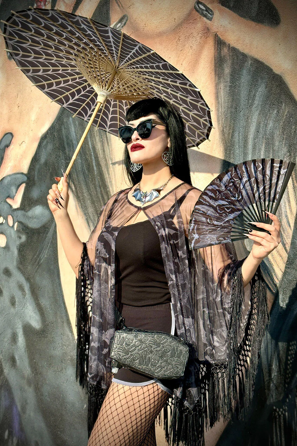Spiderweb Fabric Parasol [GREY/BLACK] - Image 3