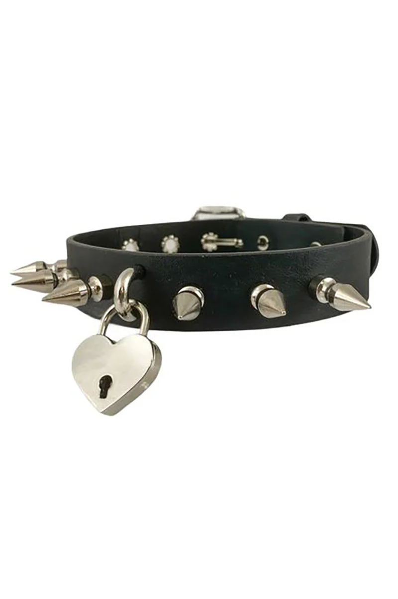 Spiked Heart Padlock Choker - Image 3