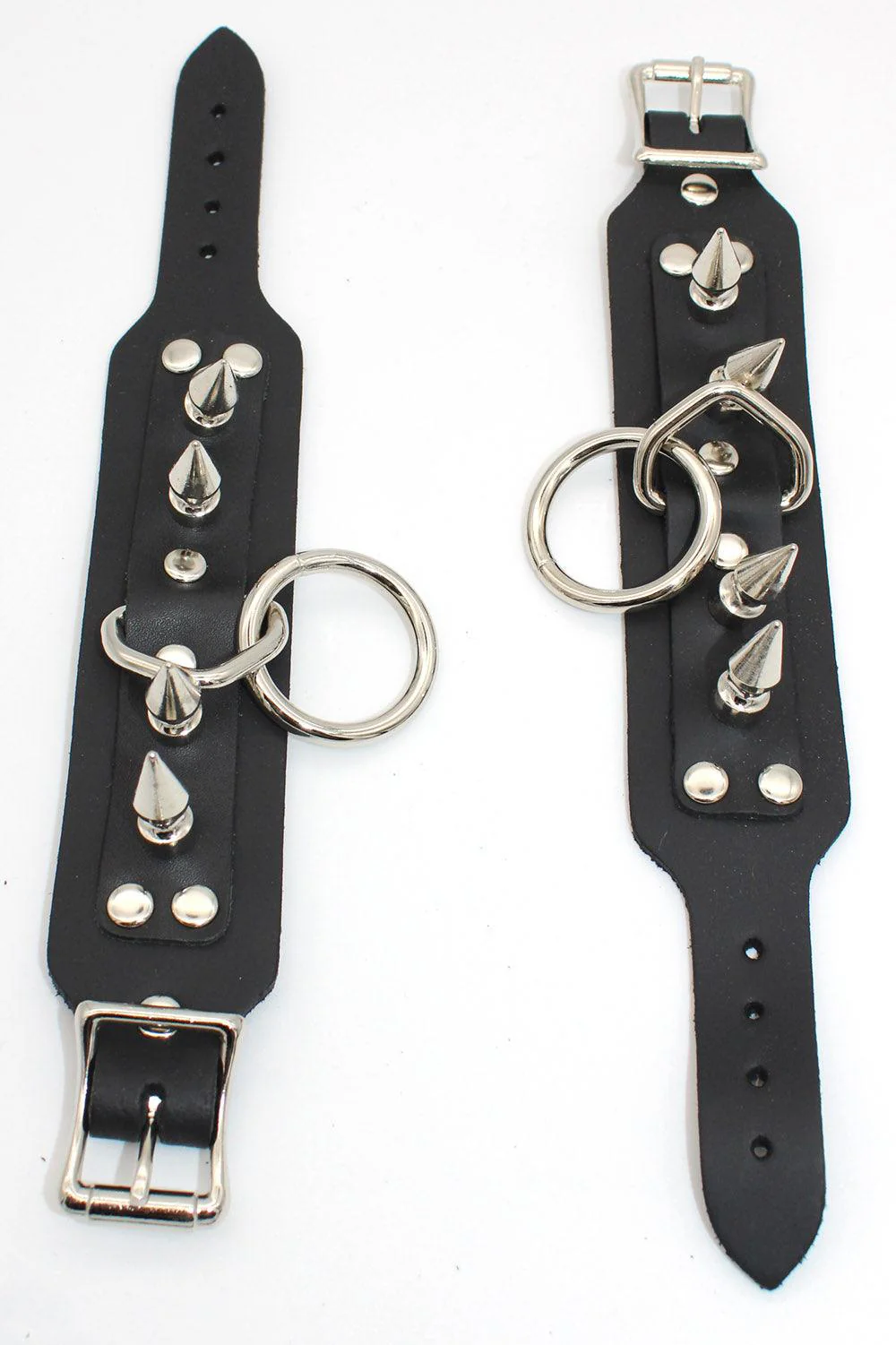 Spiked O-Ring Leather Cuff Bracelet - Image 2