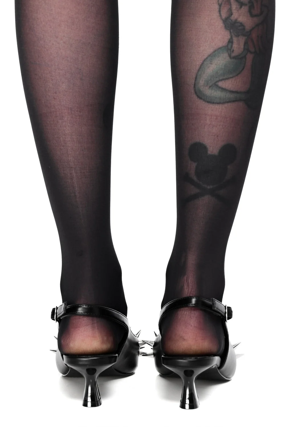 Spiked Sling Black Kitten Heels - Image 3