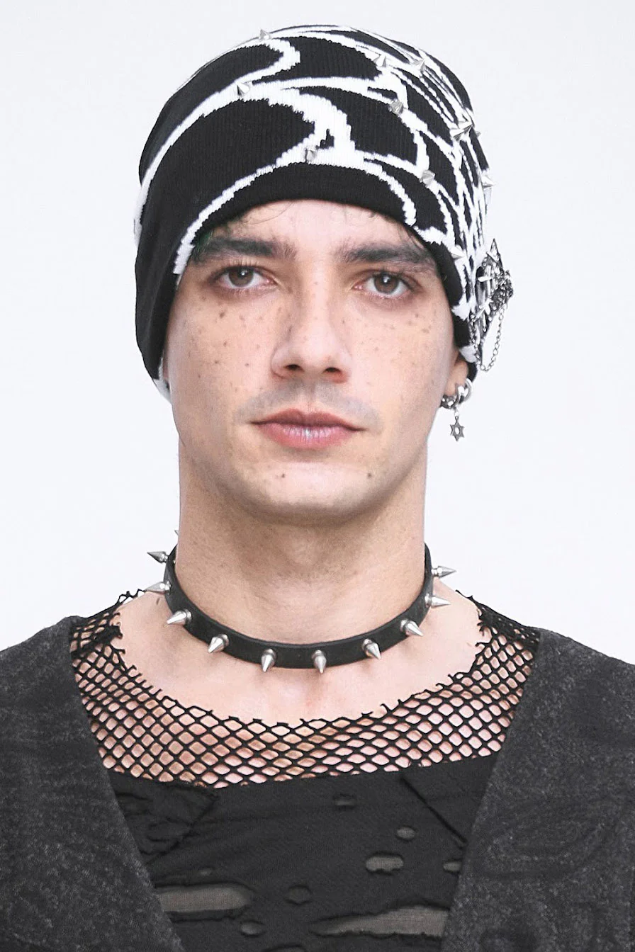 Spiked Spiderweb Beanie [BLACK/WHITE] - Image 3