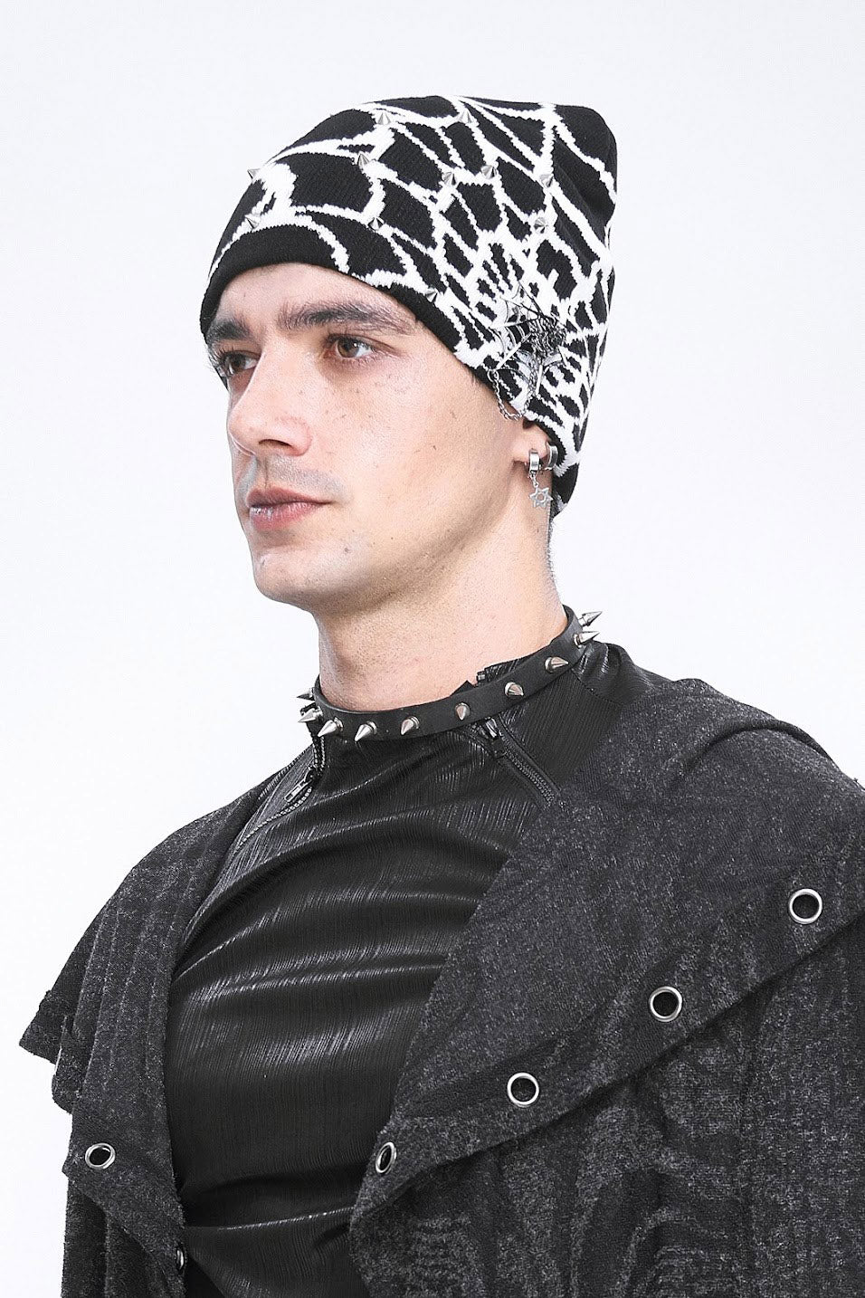 Spiked Spiderweb Beanie [BLACK/WHITE] - Image 5