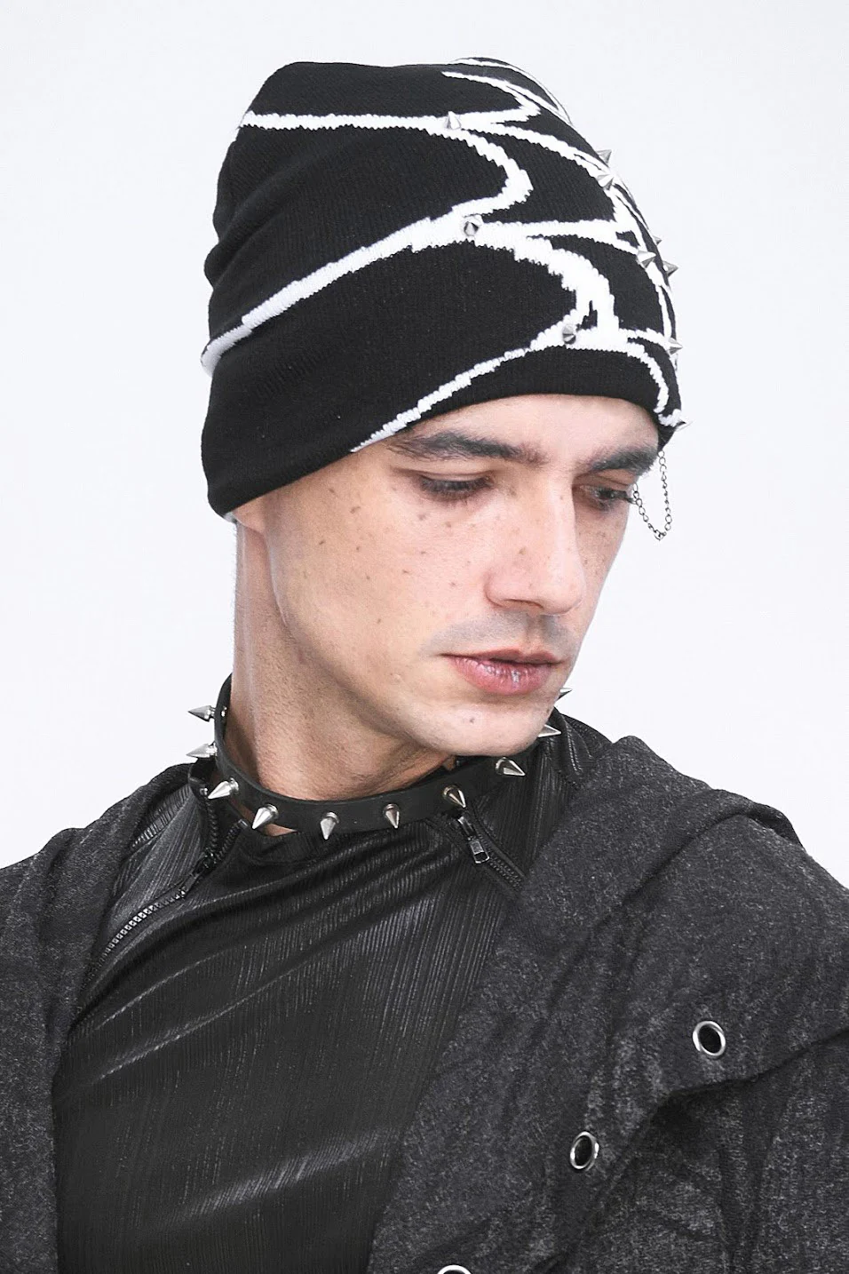 Spiked Spiderweb Beanie [BLACK/WHITE] - Image 6