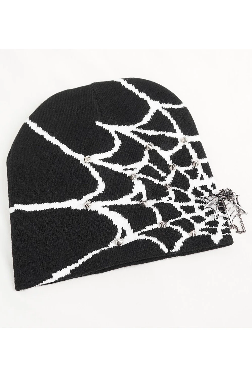 Spiked Spiderweb Beanie [BLACK/WHITE] - Image 7