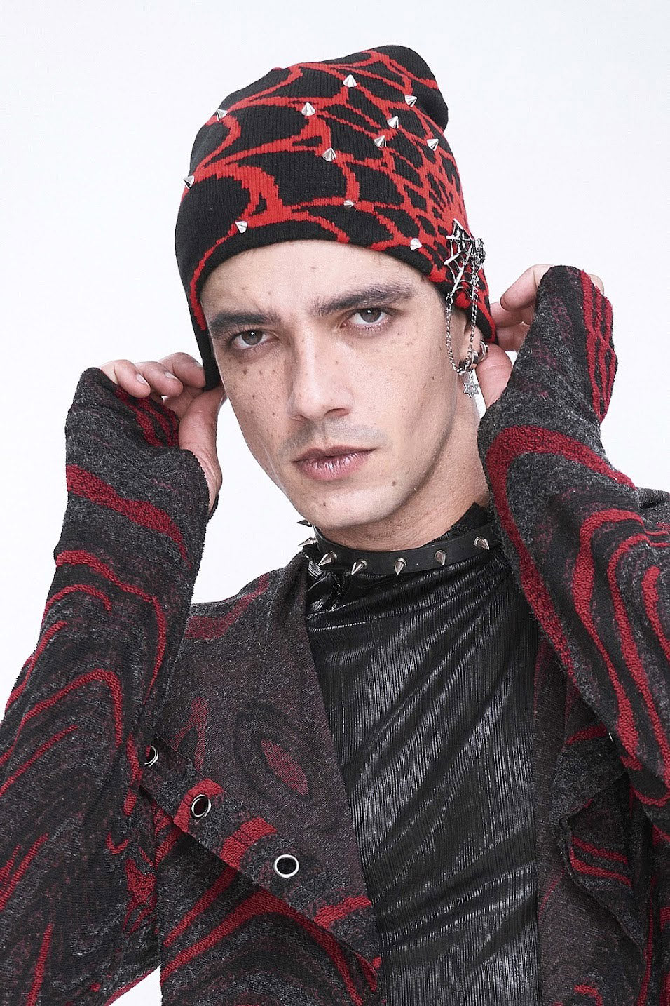 Spiked Spiderweb Beanie [RED/BLACK] - Image 2