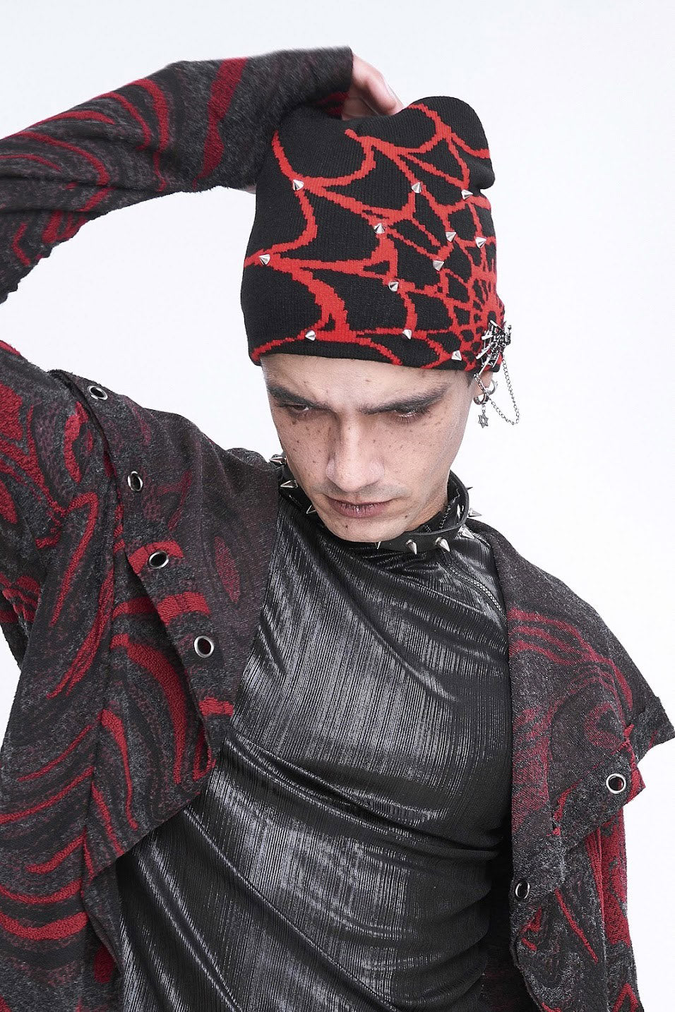 Spiked Spiderweb Beanie [RED/BLACK] - Image 5