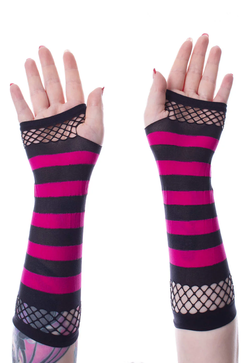 Striped Mesh Gloves [BLACK/PINK] - Image 2