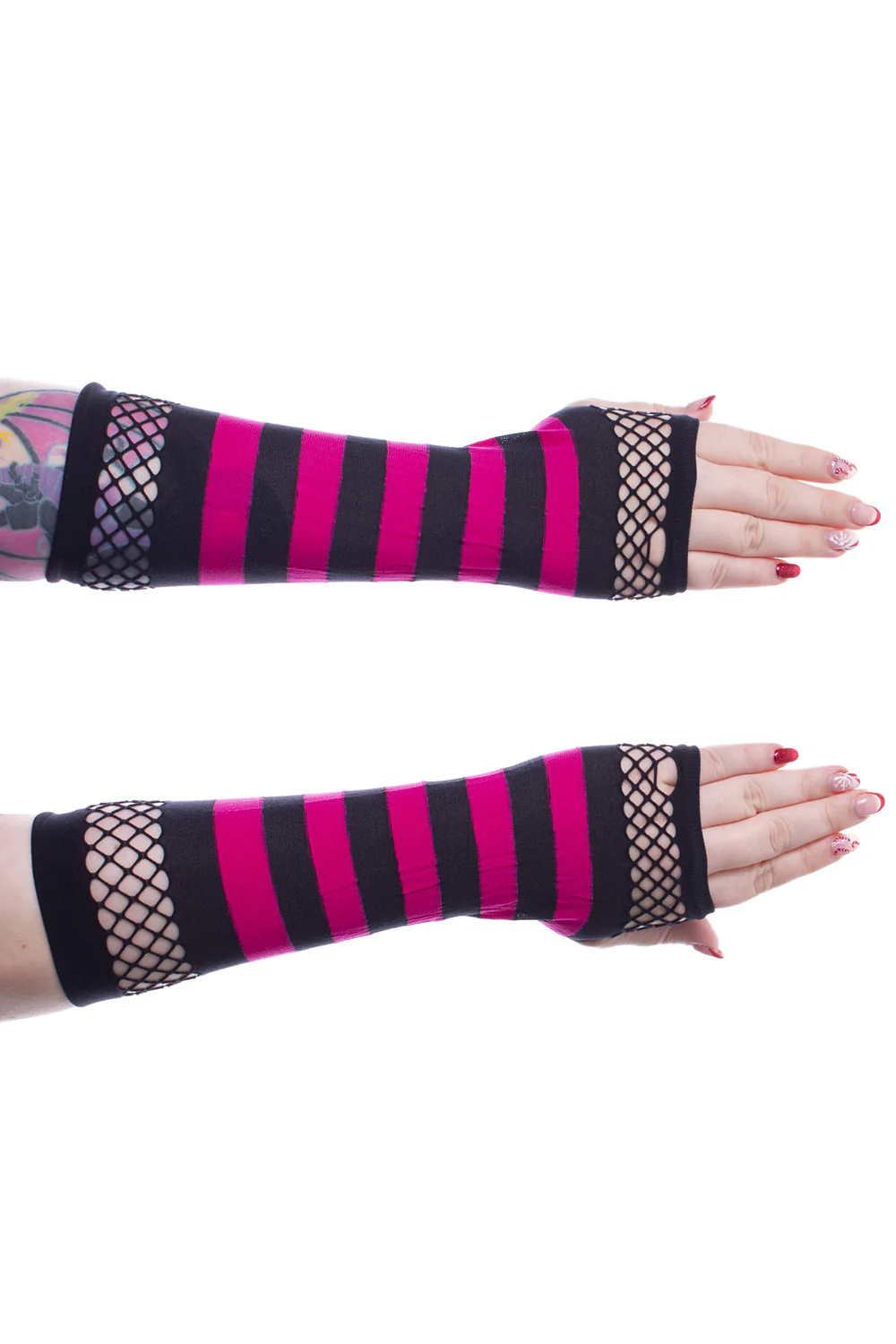 Striped Mesh Gloves [BLACK/PINK] - Image 3