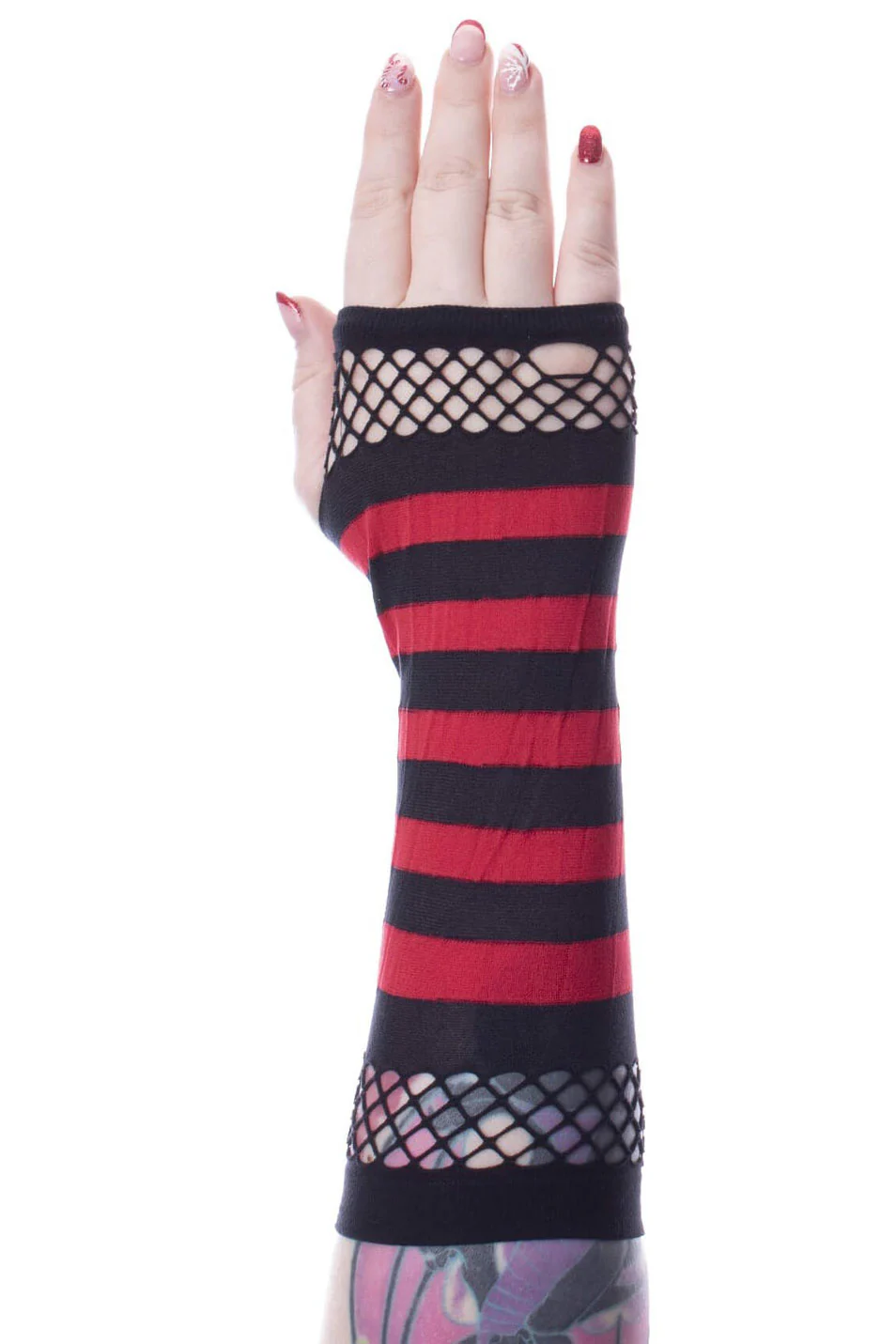 Striped Mesh Gloves [BLACK/RED] - Image 2