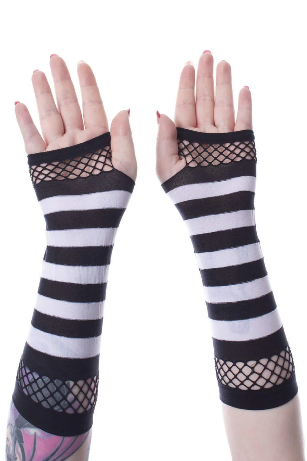 Striped Mesh Gloves [BLACK/WHITE] - Image 2