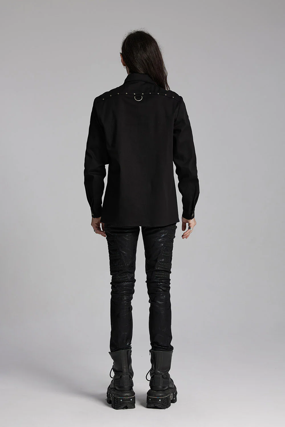 Studded Long Sleeve Skull Button Up Shirt - Image 6