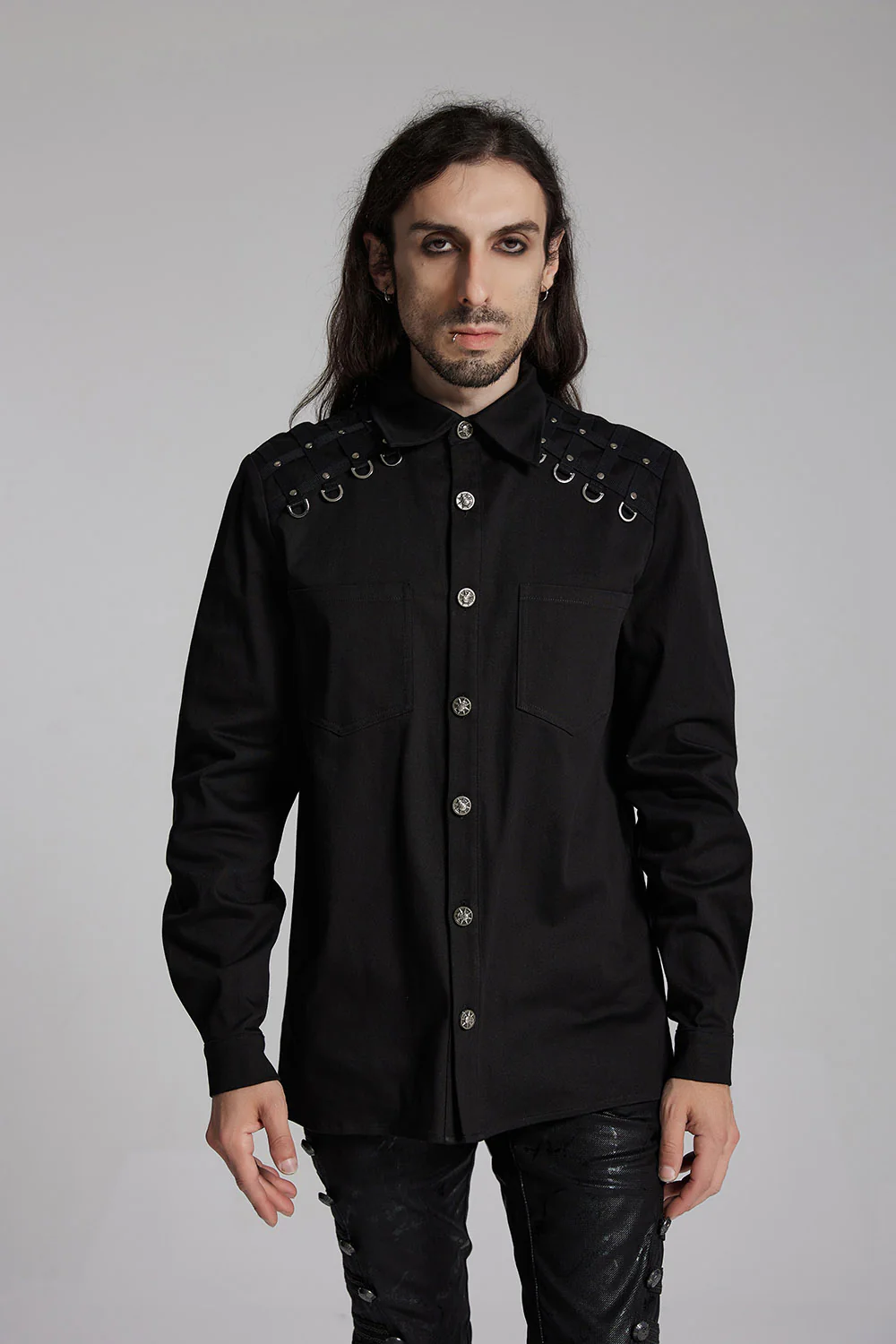 Studded Long Sleeve Skull Button Up Shirt - Image 7