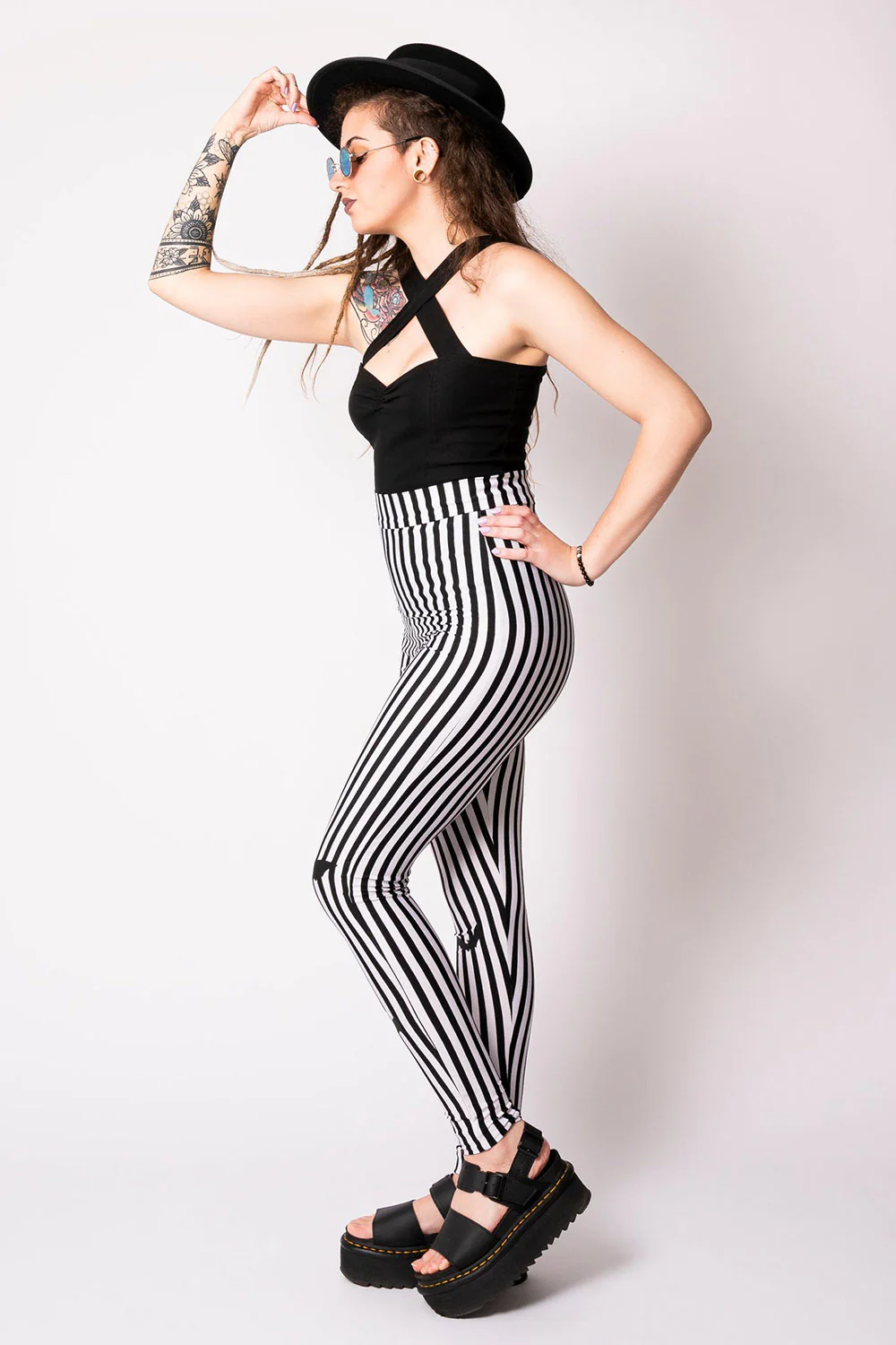 Sweet Sweet Bat Black/White Stripe Leggings - Image 5