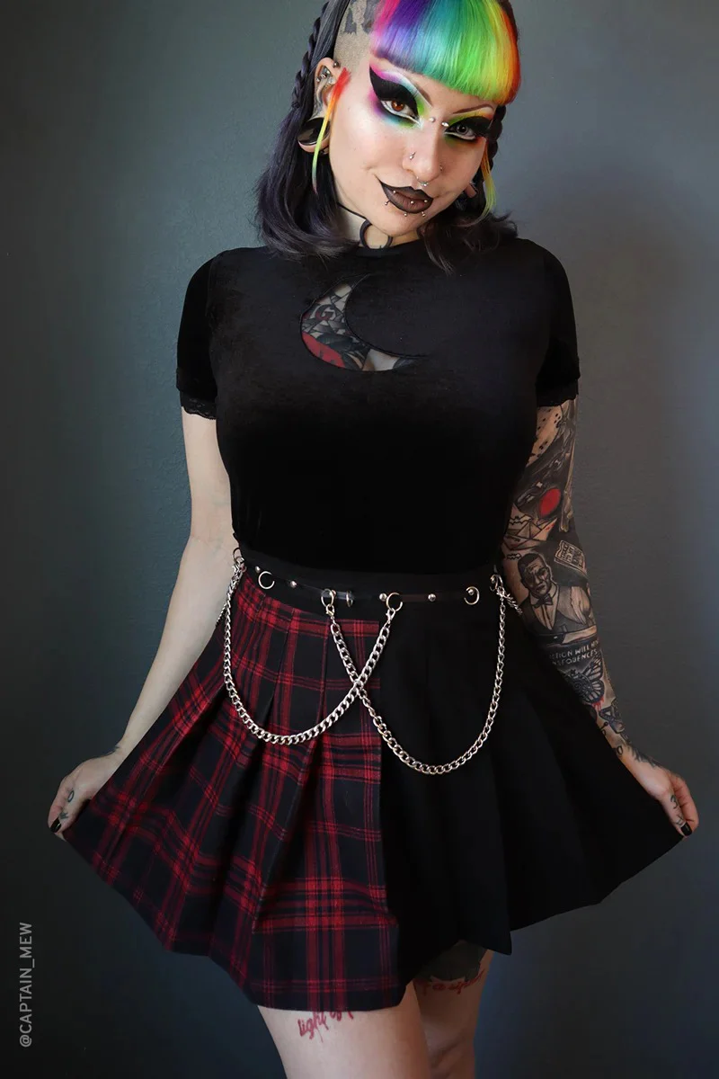 Tartan Pleated Chain Mini Skirt - Image 2