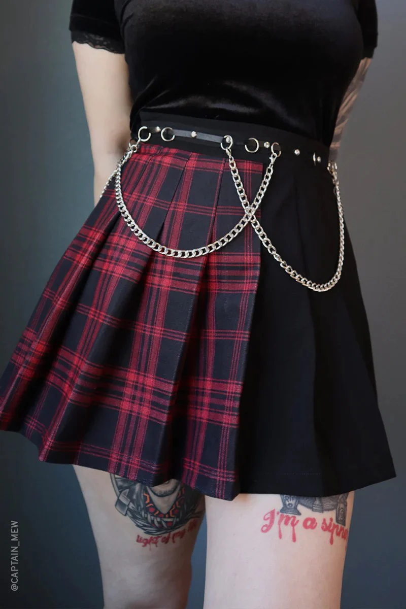 Tartan Pleated Chain Mini Skirt - Image 5