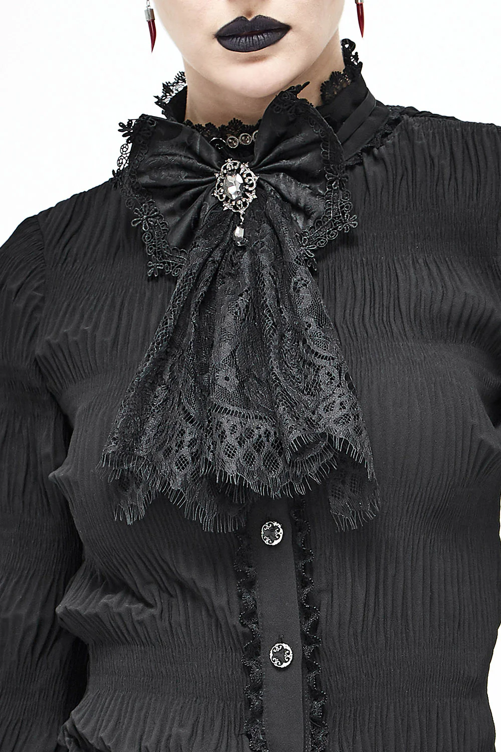 Tatterveil Bow Necktie with Gemstone Brooch - Image 2