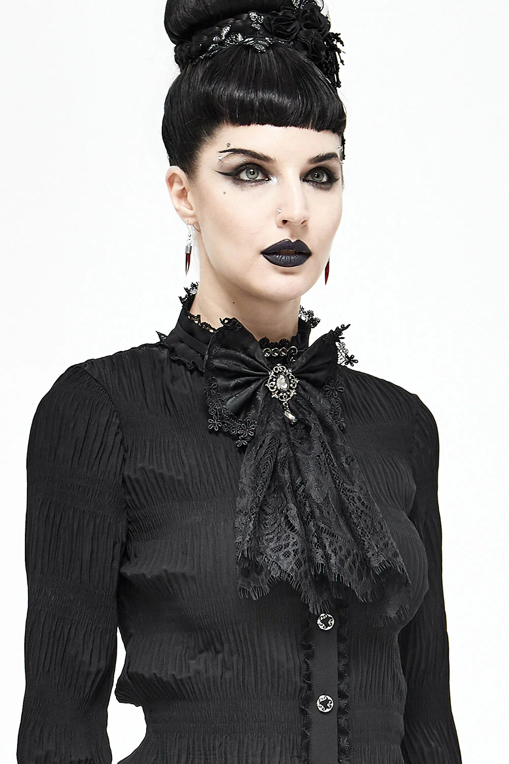 Tatterveil Bow Necktie with Gemstone Brooch - Image 4