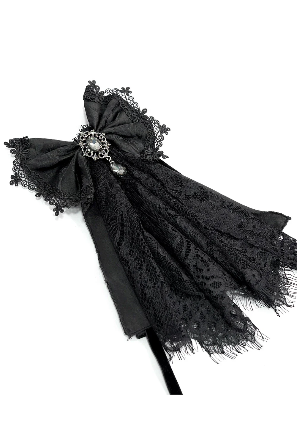 Tatterveil Bow Necktie with Gemstone Brooch - Image 6