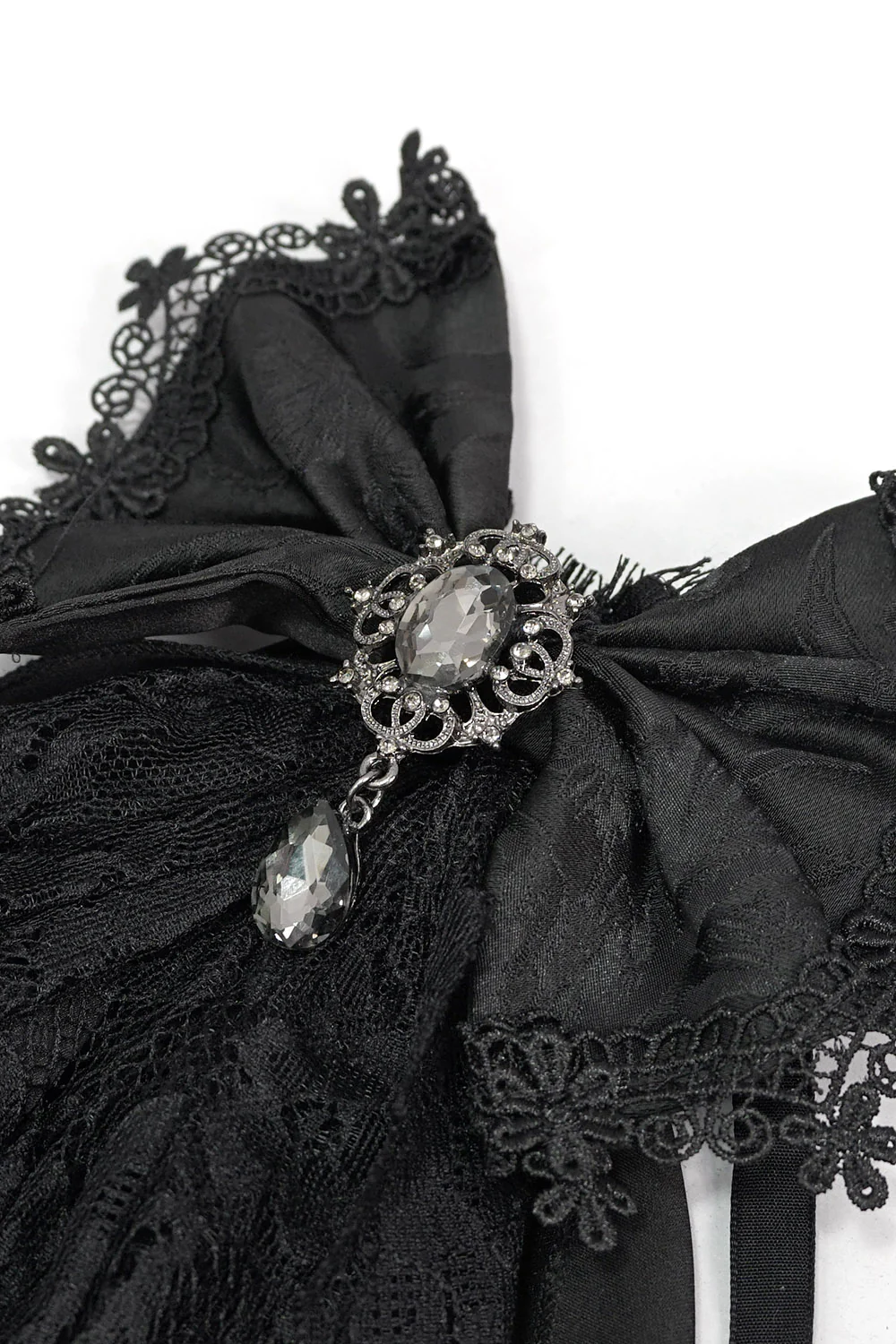 Tatterveil Bow Necktie with Gemstone Brooch - Image 9