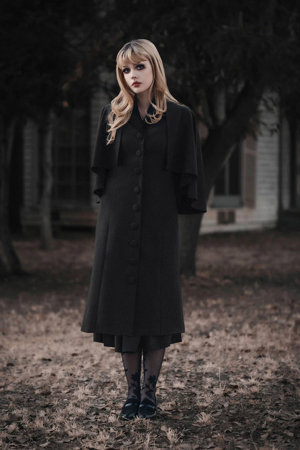 The Full Length Nevermore Caped Coat [BLACK] - Image 8