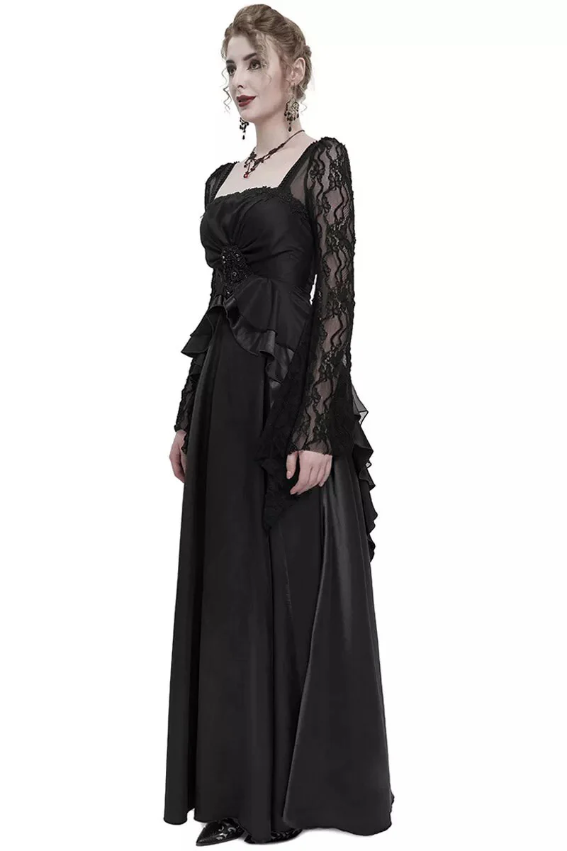 Titanic Tiered Black Satin Gothic Gown - Image 3
